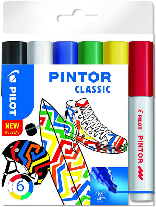 PILOT PINTOR Kreativmarker farbsortiert 4,0 - 12,0 mm, 6 St.