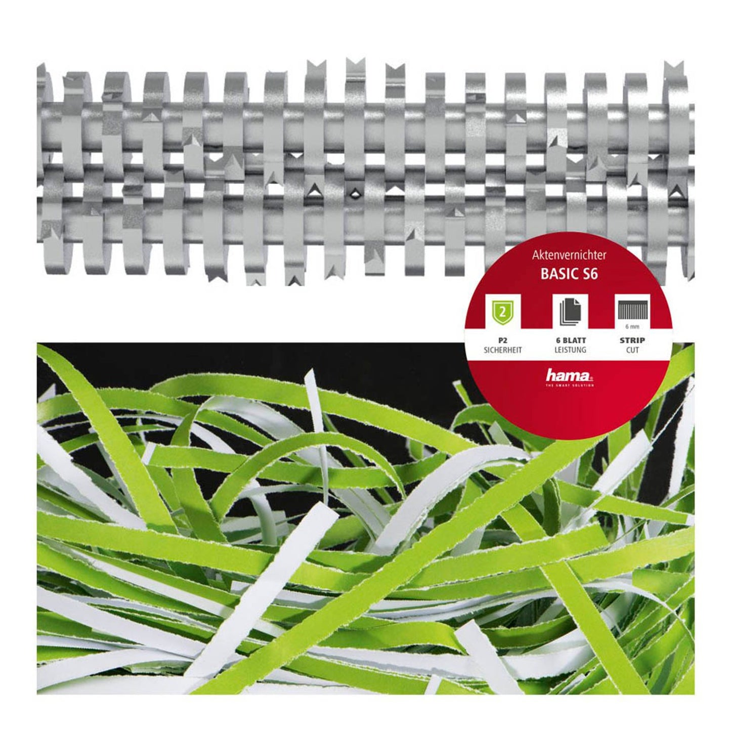 hama Basic S6 Aktenvernichter mit Streifenschnitt P-2, 6 mm, bis , schwarz | 50541