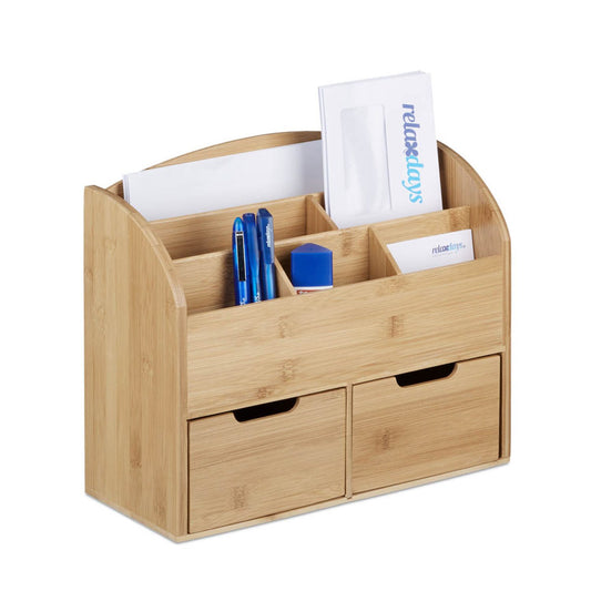 relaxdays Schreibtisch-Organizer braun Bambus 6 Fächer 33,0 x 13,5 x 28,0 cm | 10020336_0