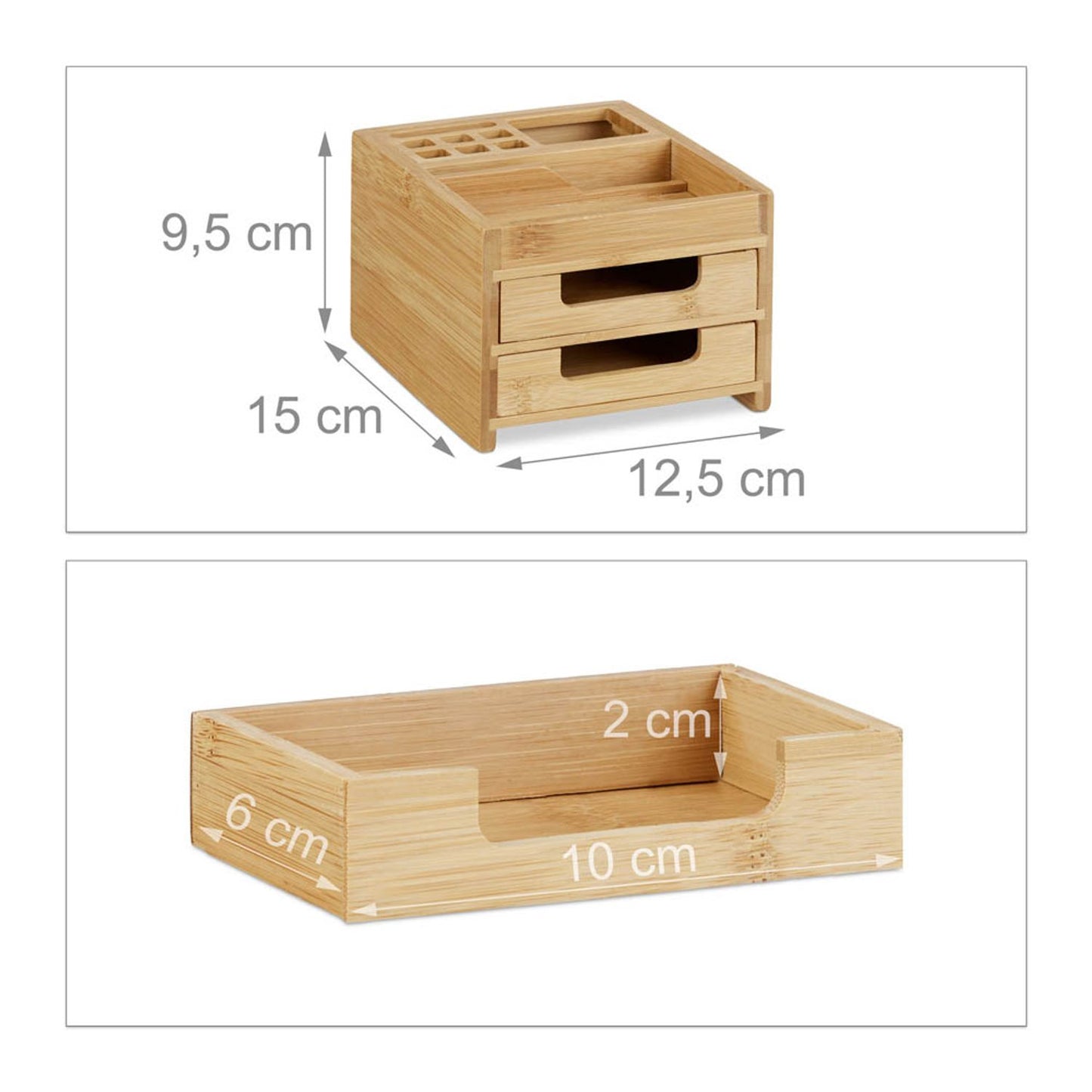 relaxdays Schreibtisch-Organizer braun Bambus 2 Stifteboxen, 2 Schubfächer, 1 flaches Fach Fächer 12,5 x 15,0 x 9,5 cm | 10022189_0