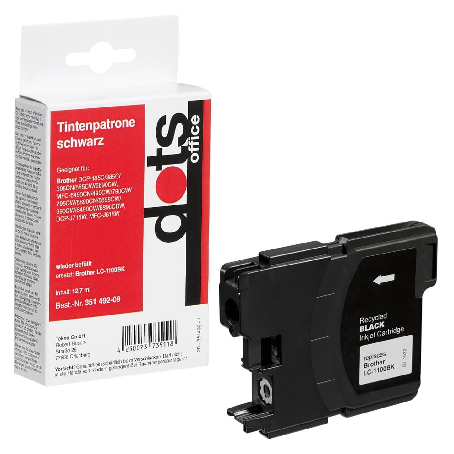 dots schwarz Druckerpatrone kompatibel zu brother LC-1100BK | 1522,4801-DOTS