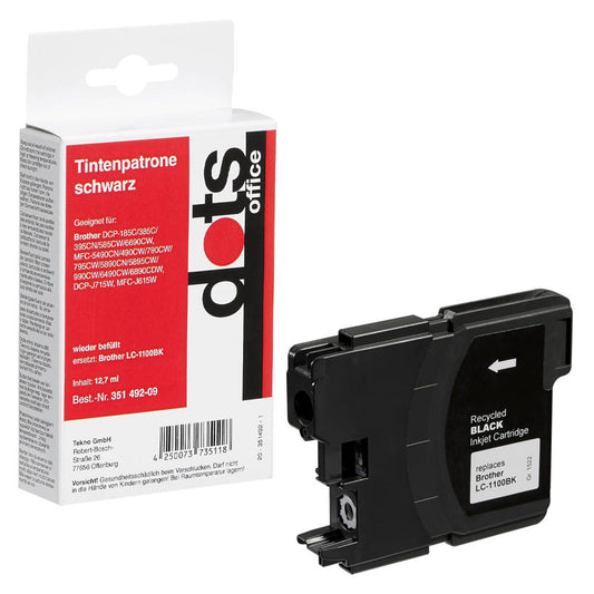 dots schwarz Druckerpatrone kompatibel zu brother LC-1100BK | 1522,4801-DOTS