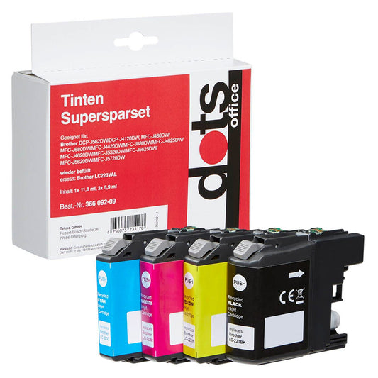 dots schwarz, cyan, magenta, gelb Druckerpatronen kompatibel zu brother LC-223BK, LC-223C, LC-223M, LC-223Y, 4er-Set | 1529,4005-DOTS | 1 Pack = 4 St.