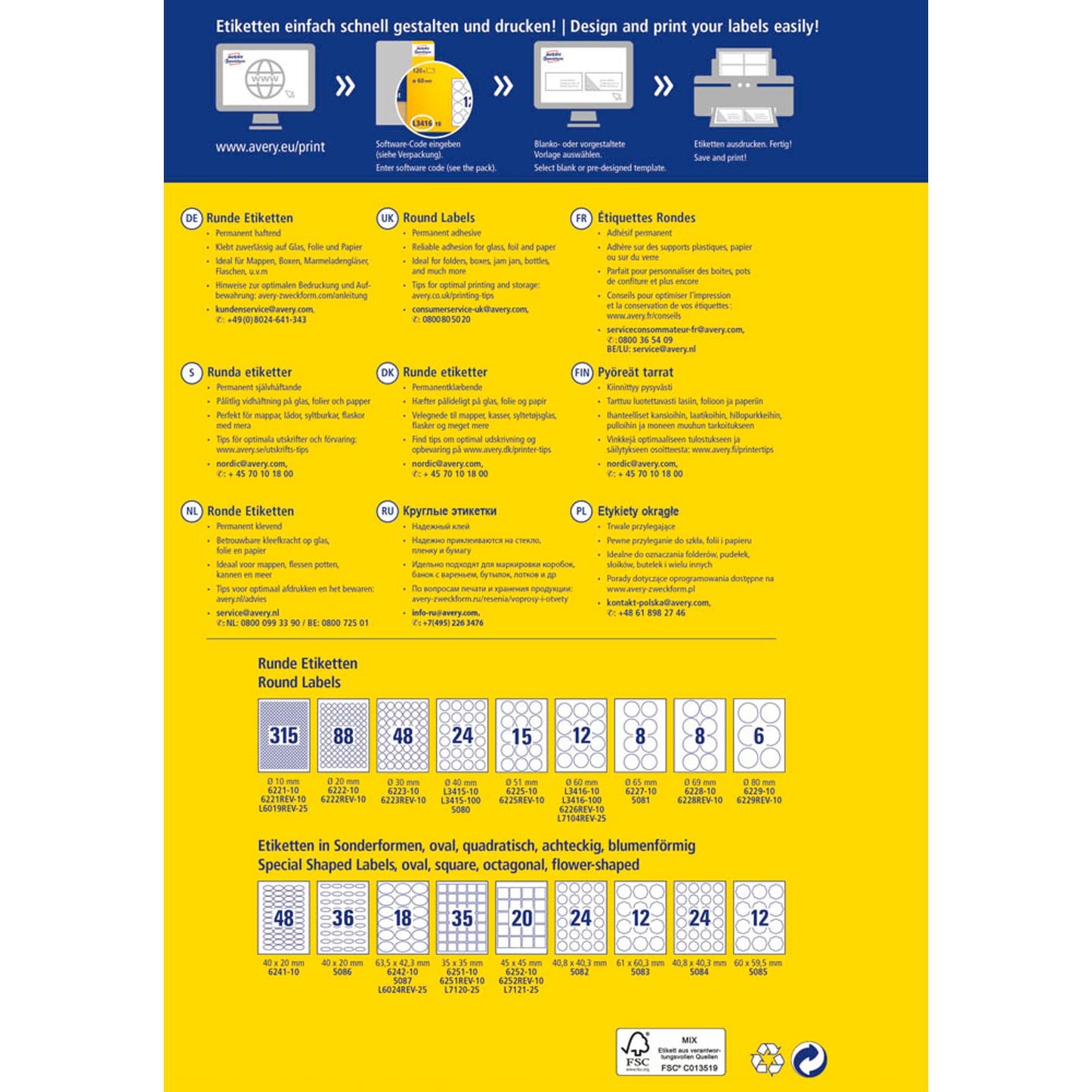 AVERY Zweckform Etiketten weiß 40,0 x 40,0 mm | L3415-10 | 1 Pack = 10 Blatt