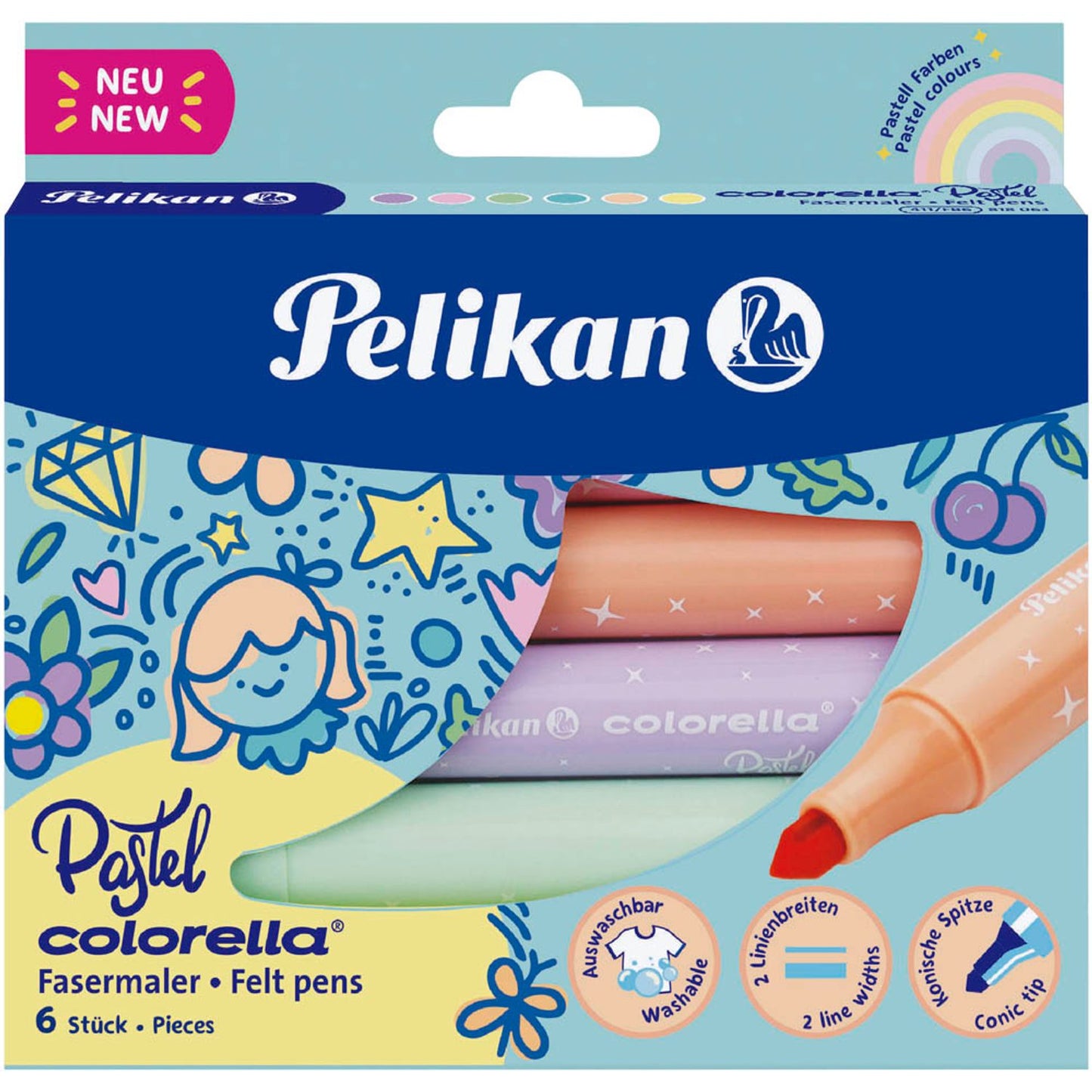 Pelikan Colorella Pastell 411 Filzstifte farbsortiert | 300009455 | 1 Pack = 6 St.