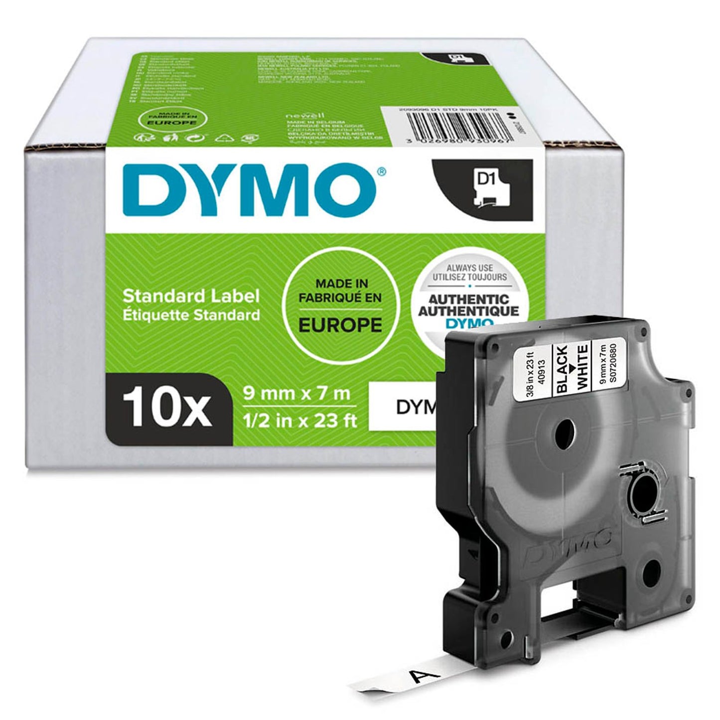 DYMO Schriftbänder D1 41913 (40913) , 9 mm schwarz auf weiß | 2093096 | 1 Pack = 10 St.