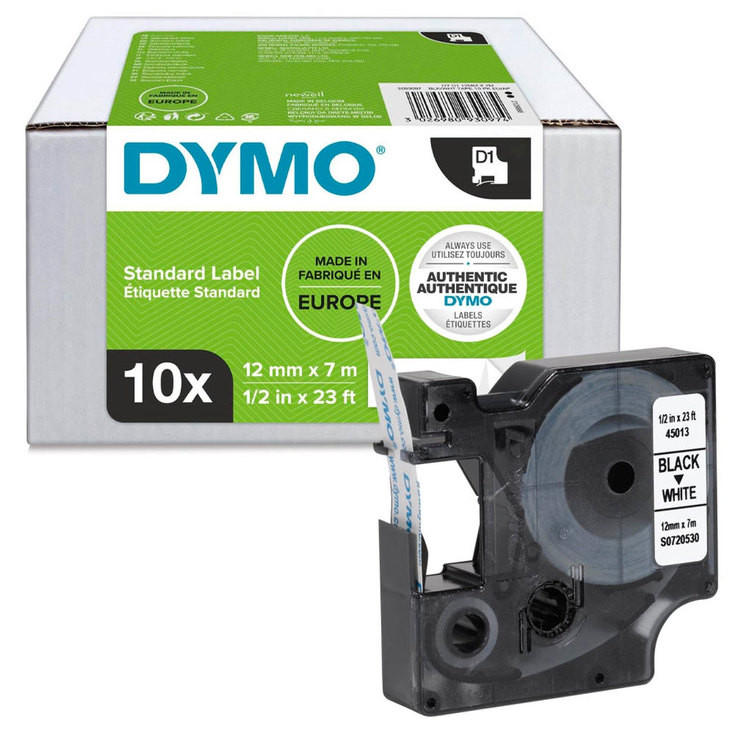 DYMO Schriftbänder D1 45013 , 12 mm schwarz auf weiß | 2093097 | 1 Pack = 10 St.
