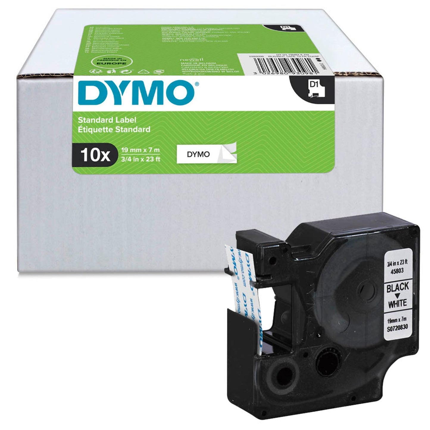 DYMO Schriftbänder D1 45803 , 19 mm schwarz auf weiß | 2093098 | 1 Pack = 10 St.