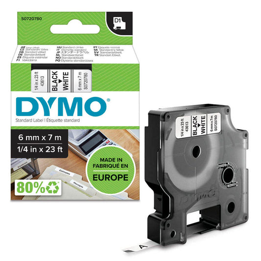 DYMO Schriftband D1 43613 , 6 mm schwarz auf weiß | S0720780