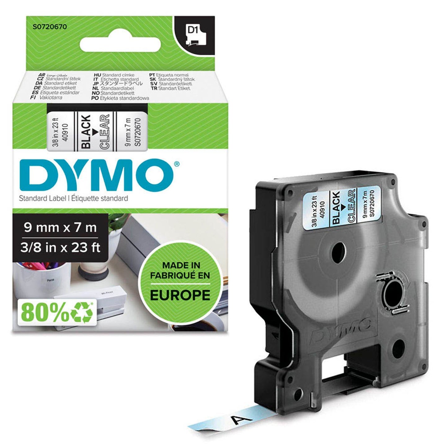 DYMO Schriftband D1 40910 , 9 mm schwarz auf transparent | S0720670