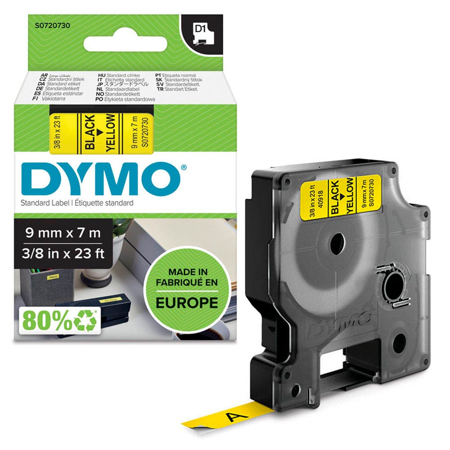 DYMO Schriftband D1 40918 , 9 mm schwarz auf gelb | S0720730