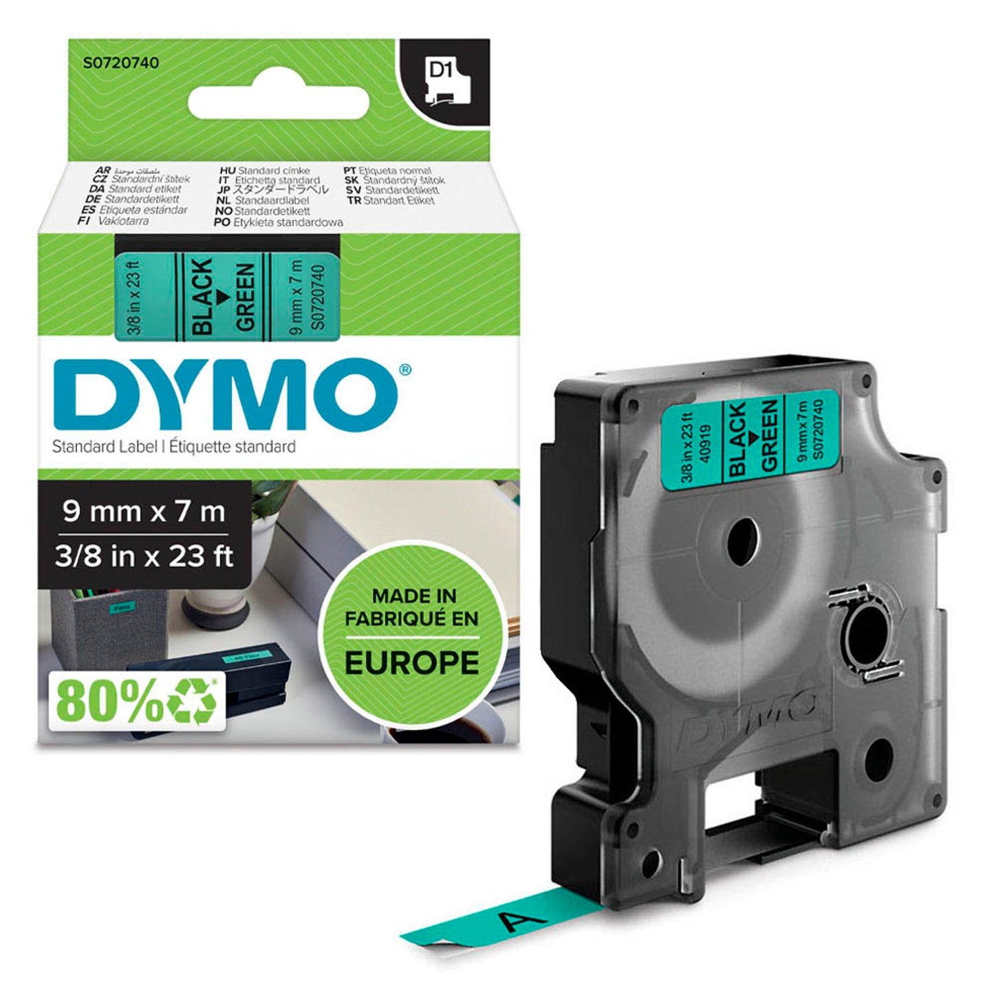 DYMO Schriftband D1 40919 , 9 mm schwarz auf grün | S0720740