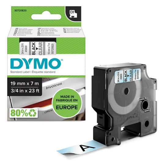 DYMO Schriftband D1 , 19 mm schwarz auf transparent | S0720820