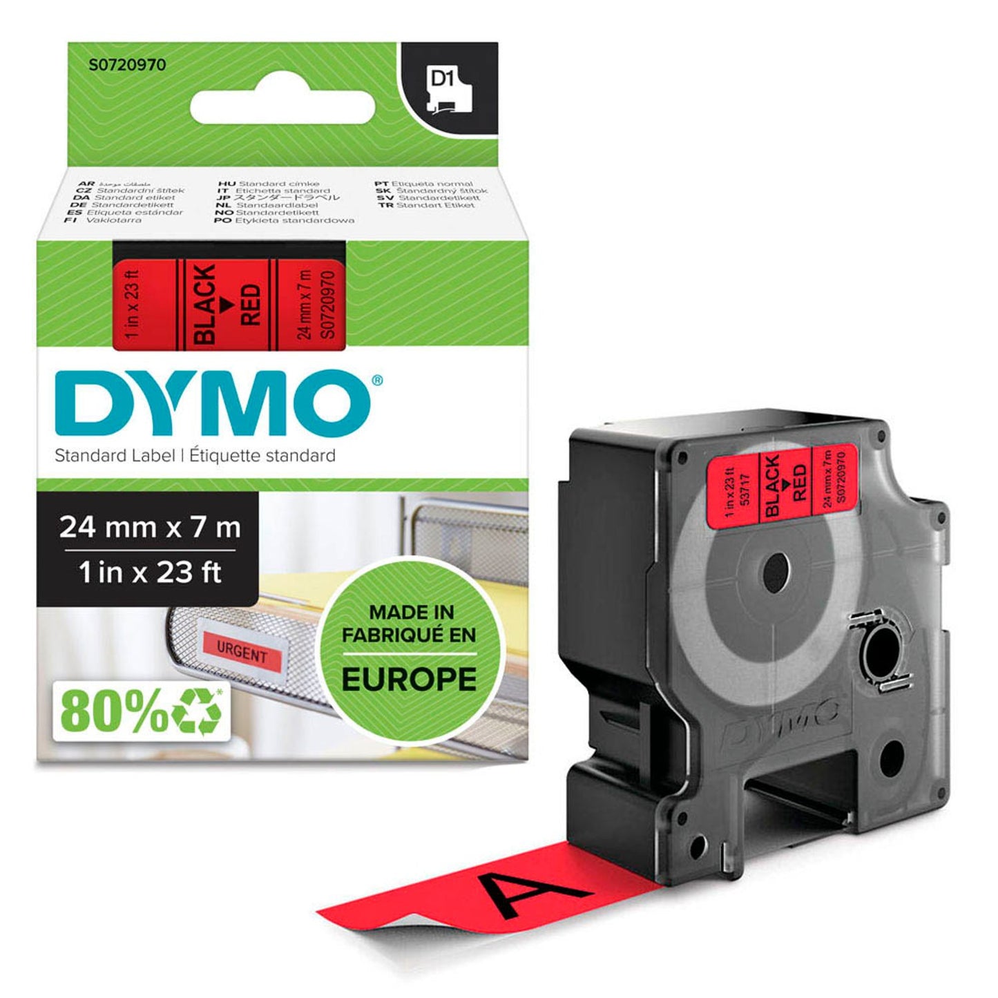 DYMO Schriftband D1 53717 , 24 mm schwarz auf rot | S0720970