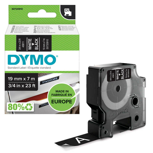 DYMO Schriftband D1 45811 , 19 mm weiß auf schwarz | S0720910