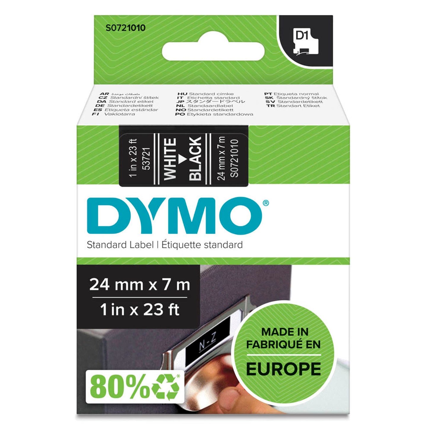 DYMO Schriftband D1 53721 , 24 mm weiß auf schwarz | S0721010