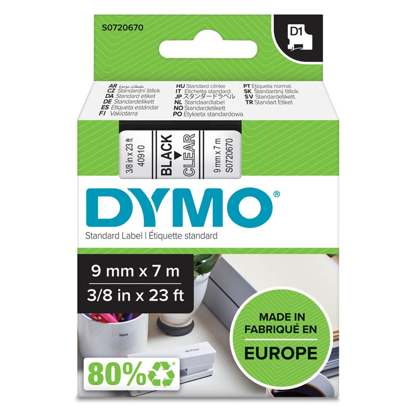 DYMO Schriftband D1 40910 , 9 mm schwarz auf transparent | S0720670