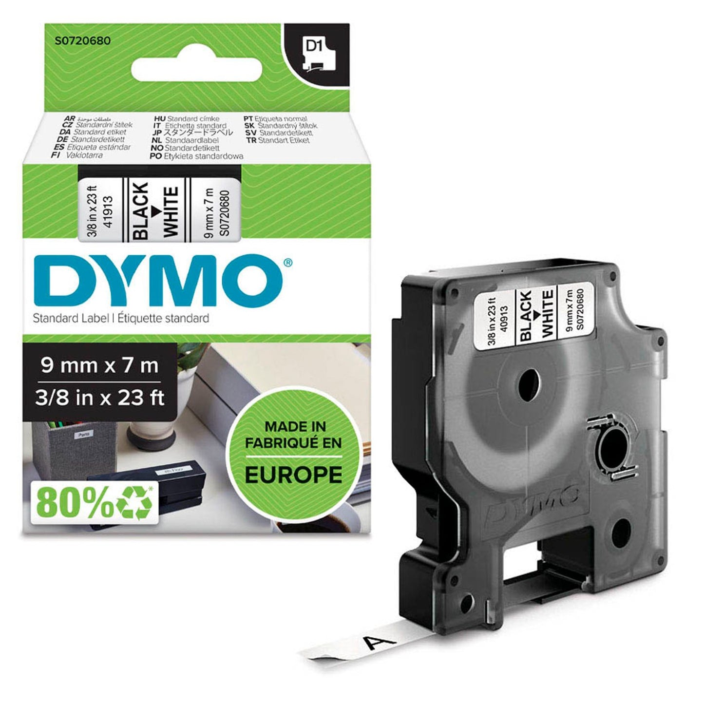 DYMO Schriftband D1 41913 , 9 mm schwarz auf weiß | S0720680