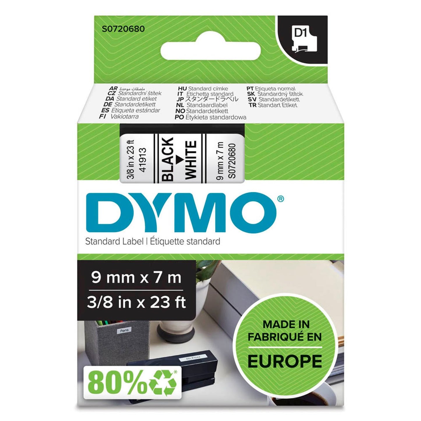 DYMO Schriftband D1 41913 , 9 mm schwarz auf weiß | S0720680