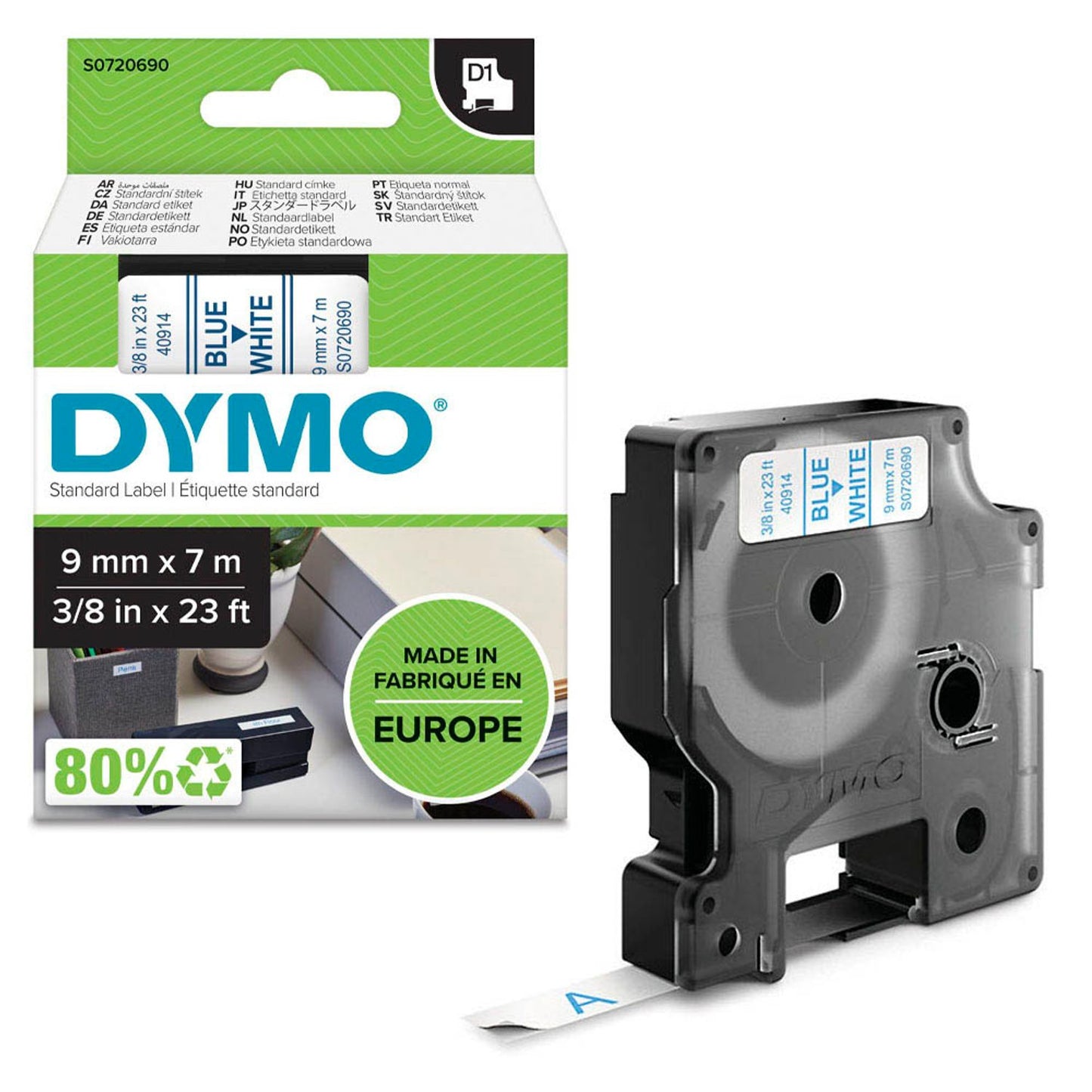 DYMO Schriftband D1 40914 , 9 mm blau auf weiß | S0720690