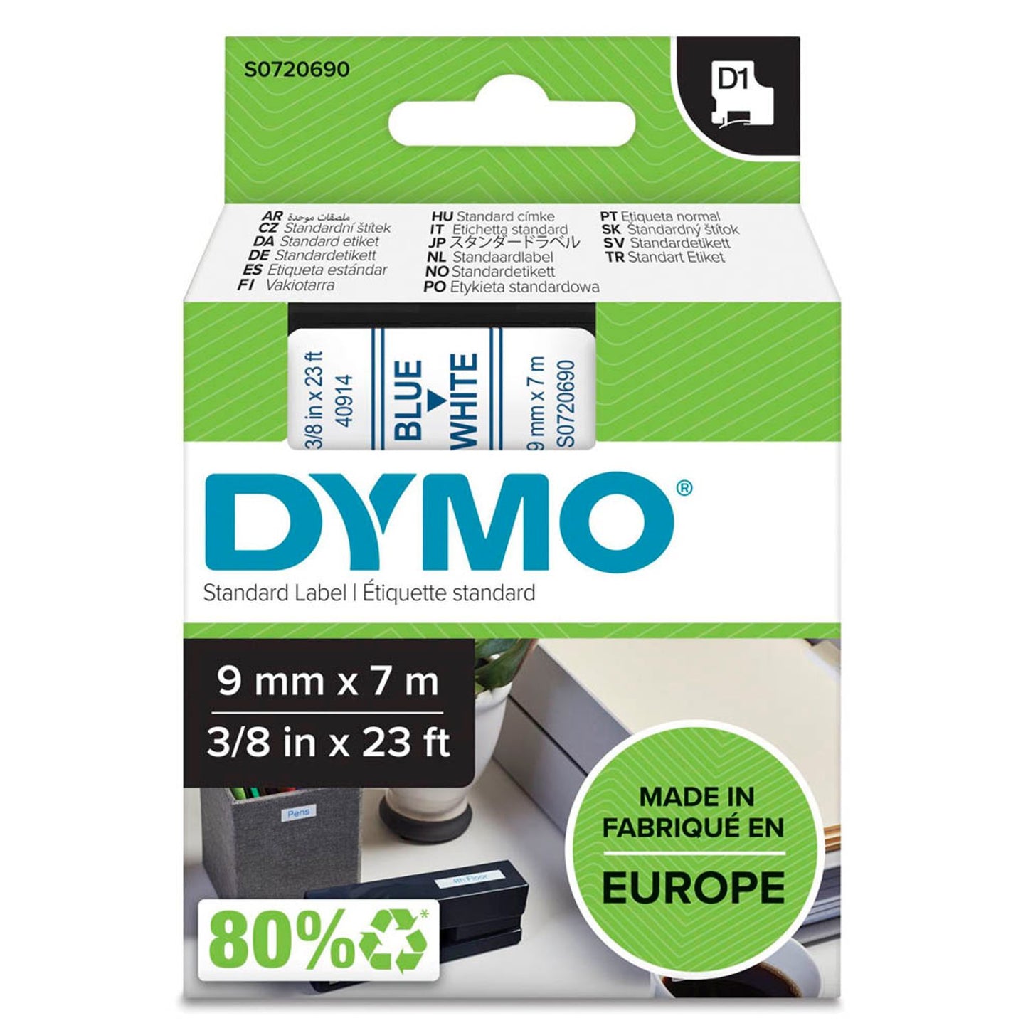 DYMO Schriftband D1 40914 , 9 mm blau auf weiß | S0720690