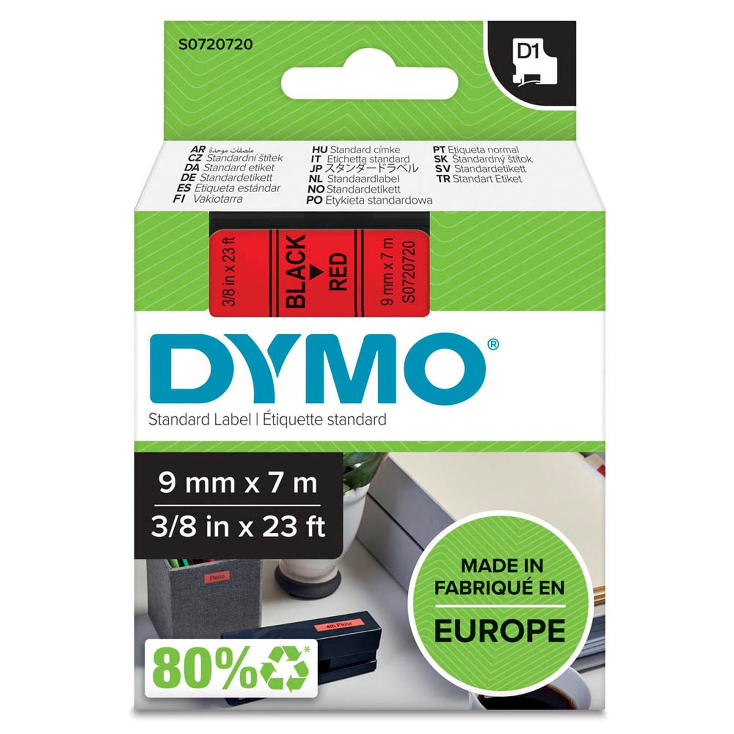 DYMO Schriftband D1 40917 , 9 mm schwarz auf rot | S0720720