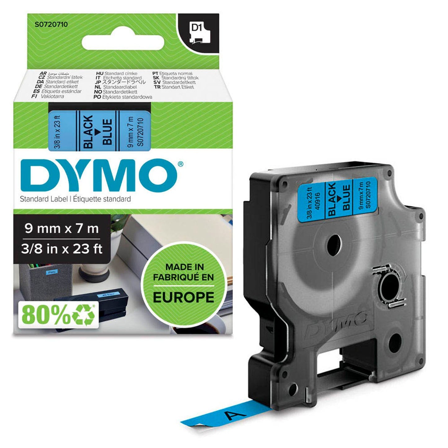 DYMO Schriftband D1 40916 , 9 mm schwarz auf blau | S0720710