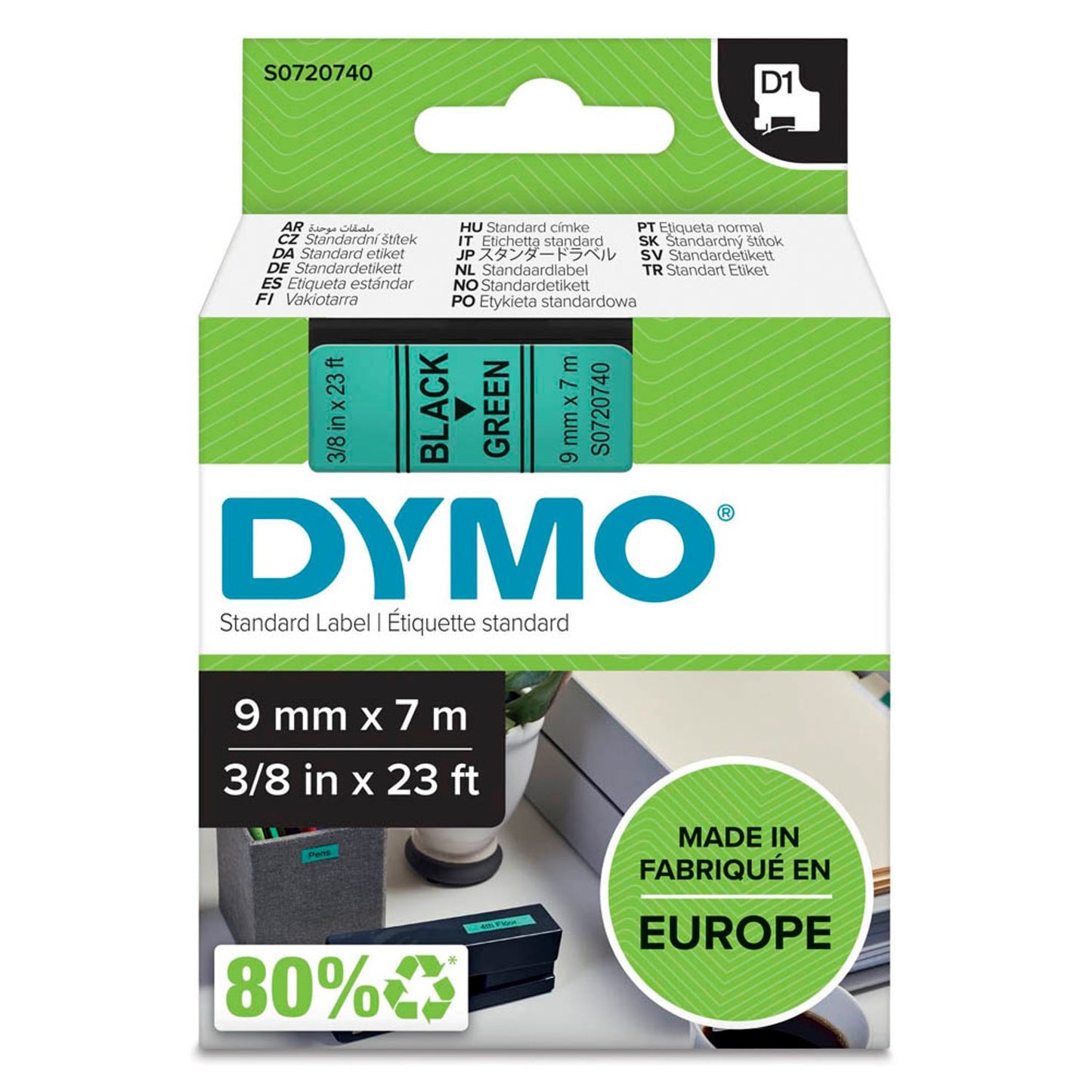 DYMO Schriftband D1 40919 , 9 mm schwarz auf grün | S0720740