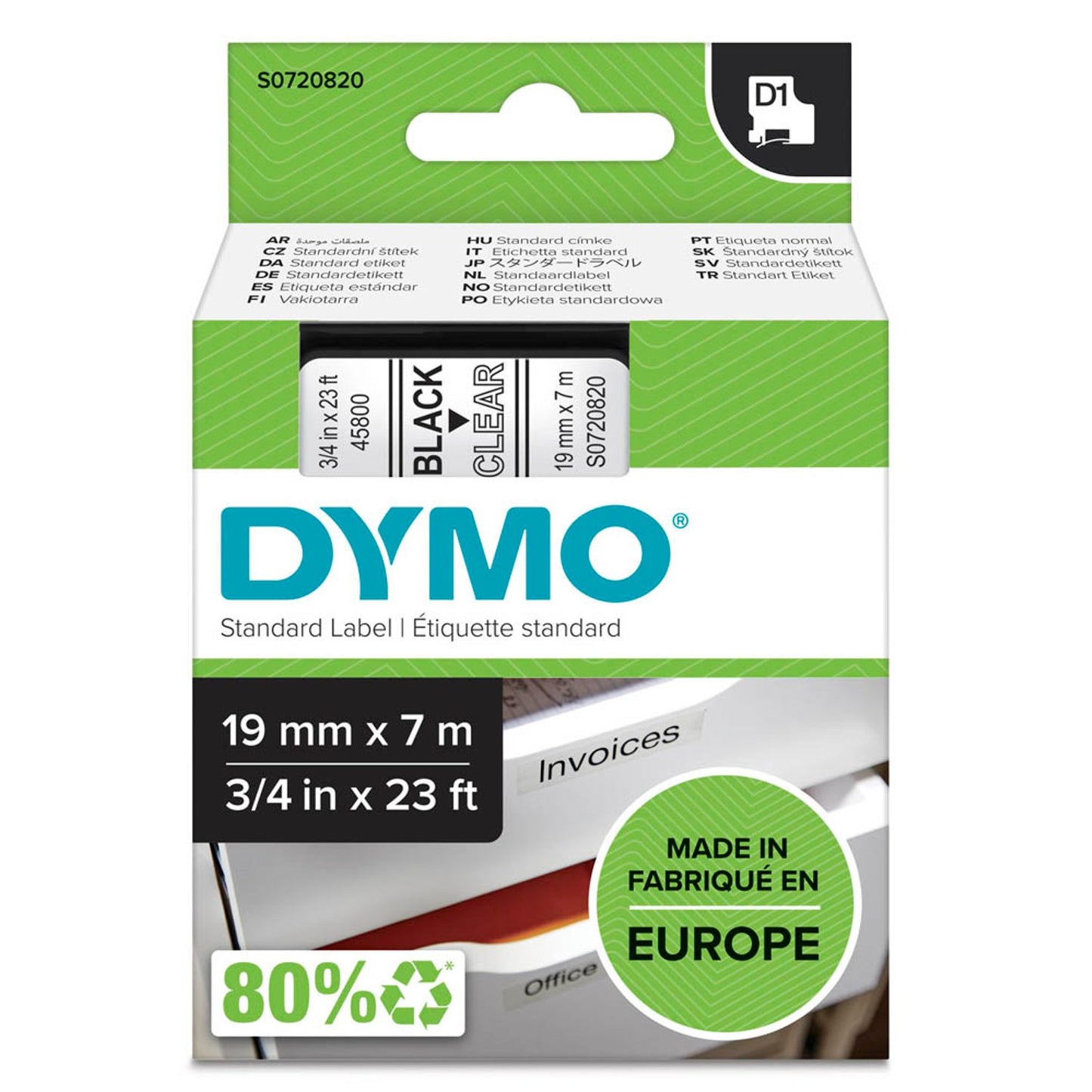DYMO Schriftband D1 , 19 mm schwarz auf transparent | S0720820