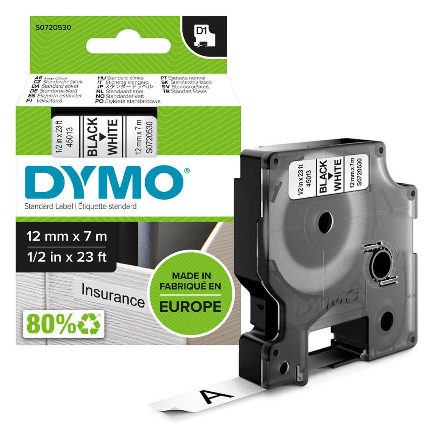DYMO Schriftband D1 45013 , 12 mm schwarz auf weiß | S0720530