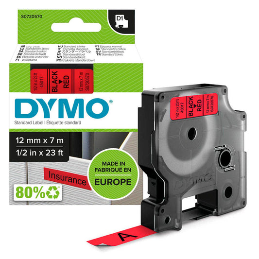 DYMO Schriftband D1 45017 , 12 mm schwarz auf rot | S0720570