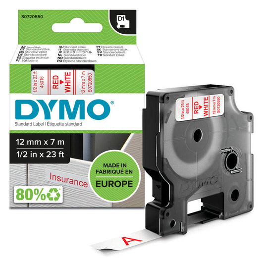 DYMO Schriftband D1 45015 , 12 mm rot auf weiß | S0720550