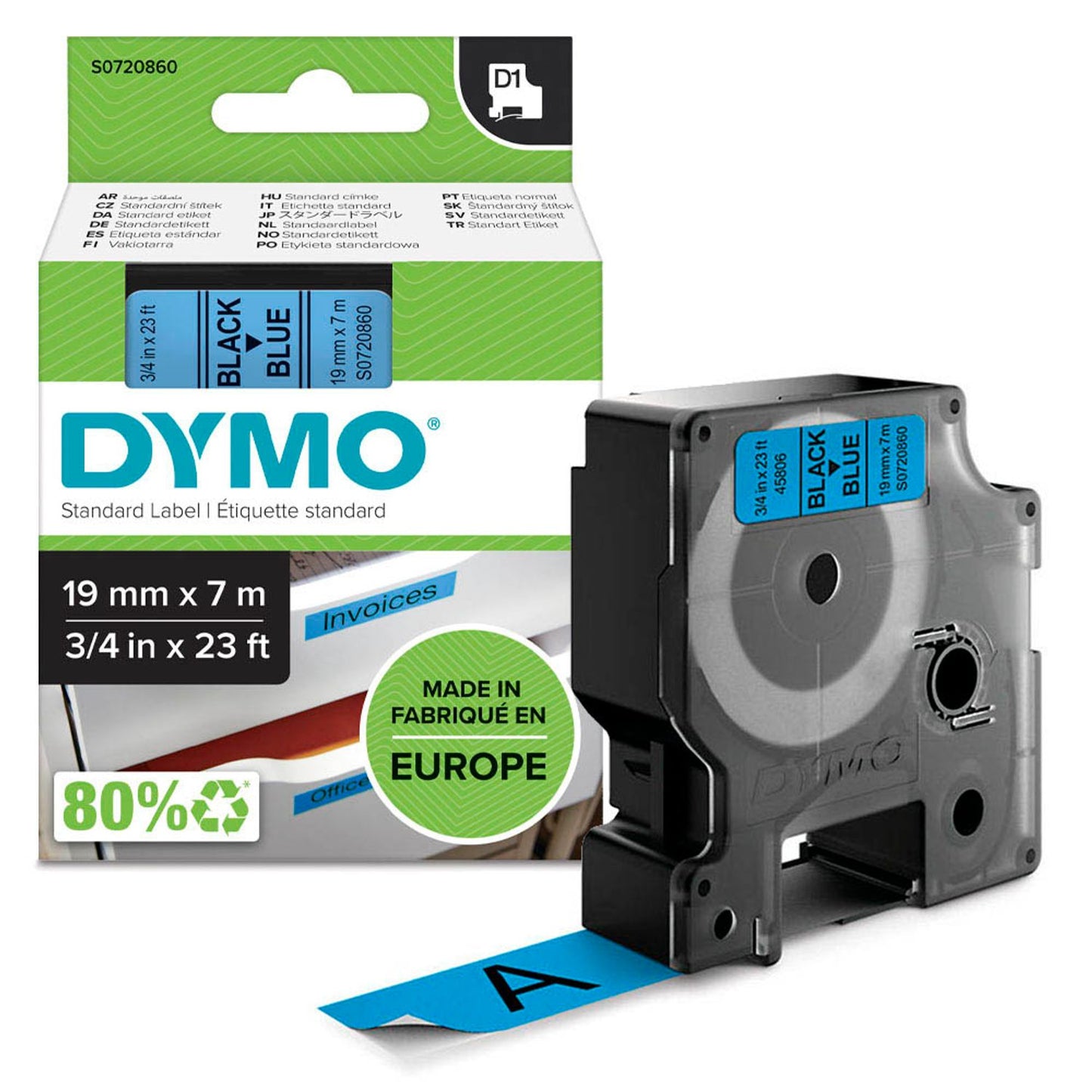 DYMO Schriftband D1 , 19 mm schwarz auf blau | S0720860