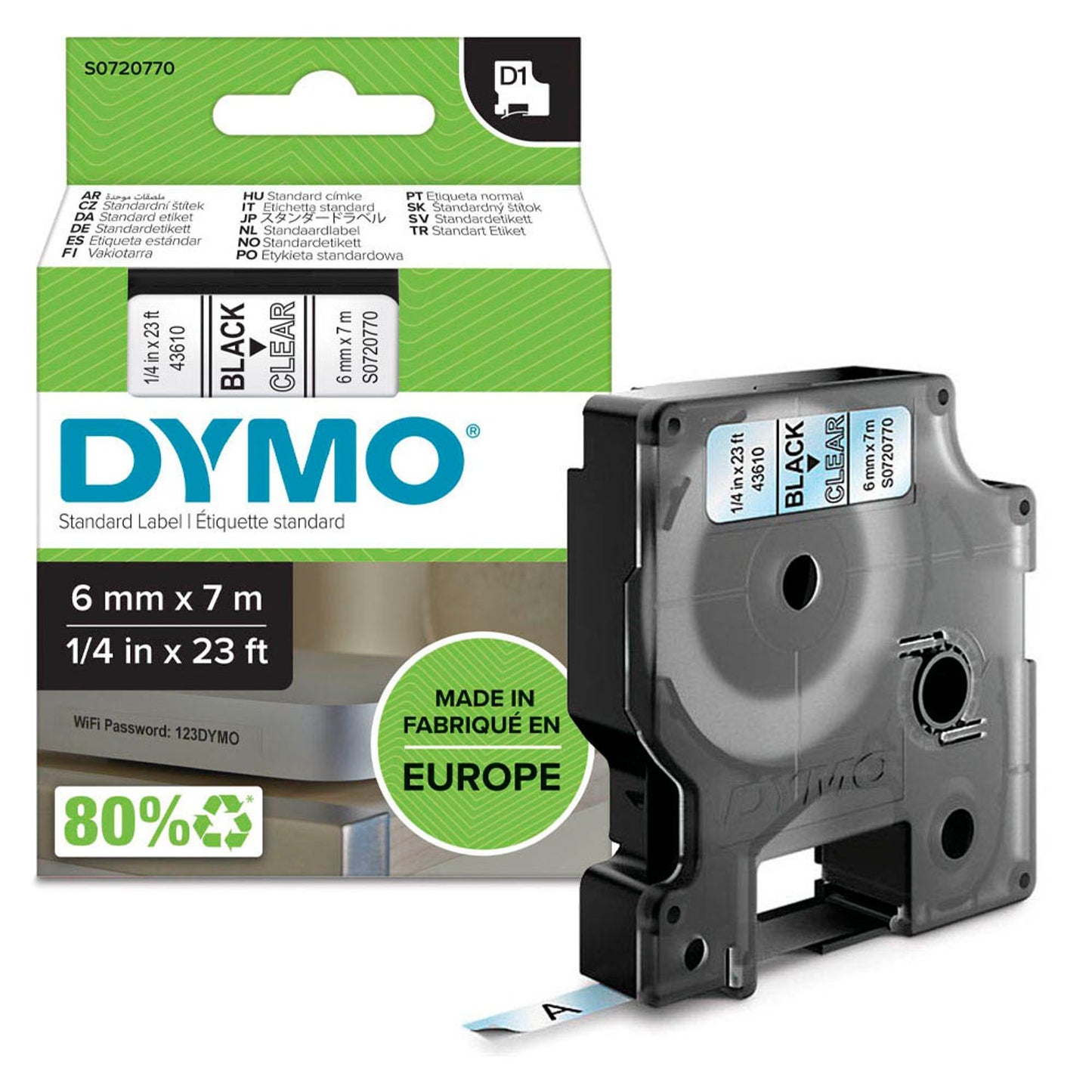 DYMO Schriftband D1 43610 , 6 mm schwarz auf transparent | S0720770