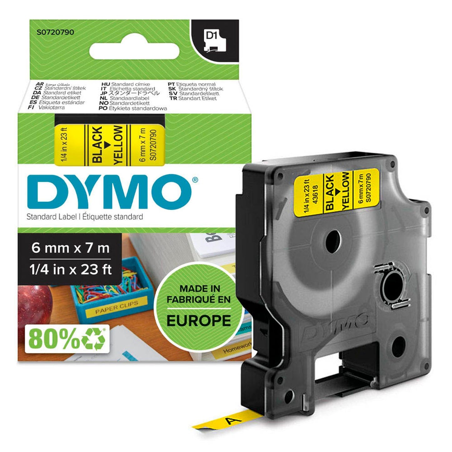 DYMO Schriftband D1 43618 , 6 mm schwarz auf gelb | S0720790