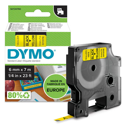 DYMO Schriftband D1 43618 , 6 mm schwarz auf gelb | S0720790