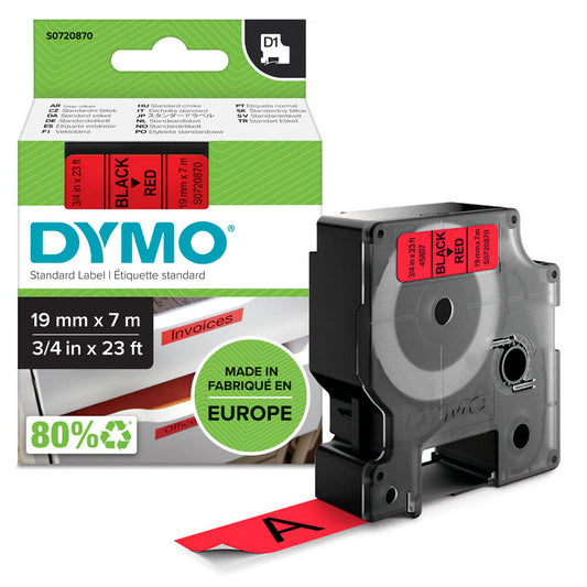 DYMO Schriftband D1 , 19 mm schwarz auf rot | S0720870
