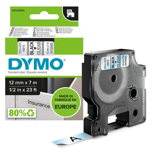 DYMO Schriftband D1 45010 , 12 mm schwarz auf transparent | S0720500