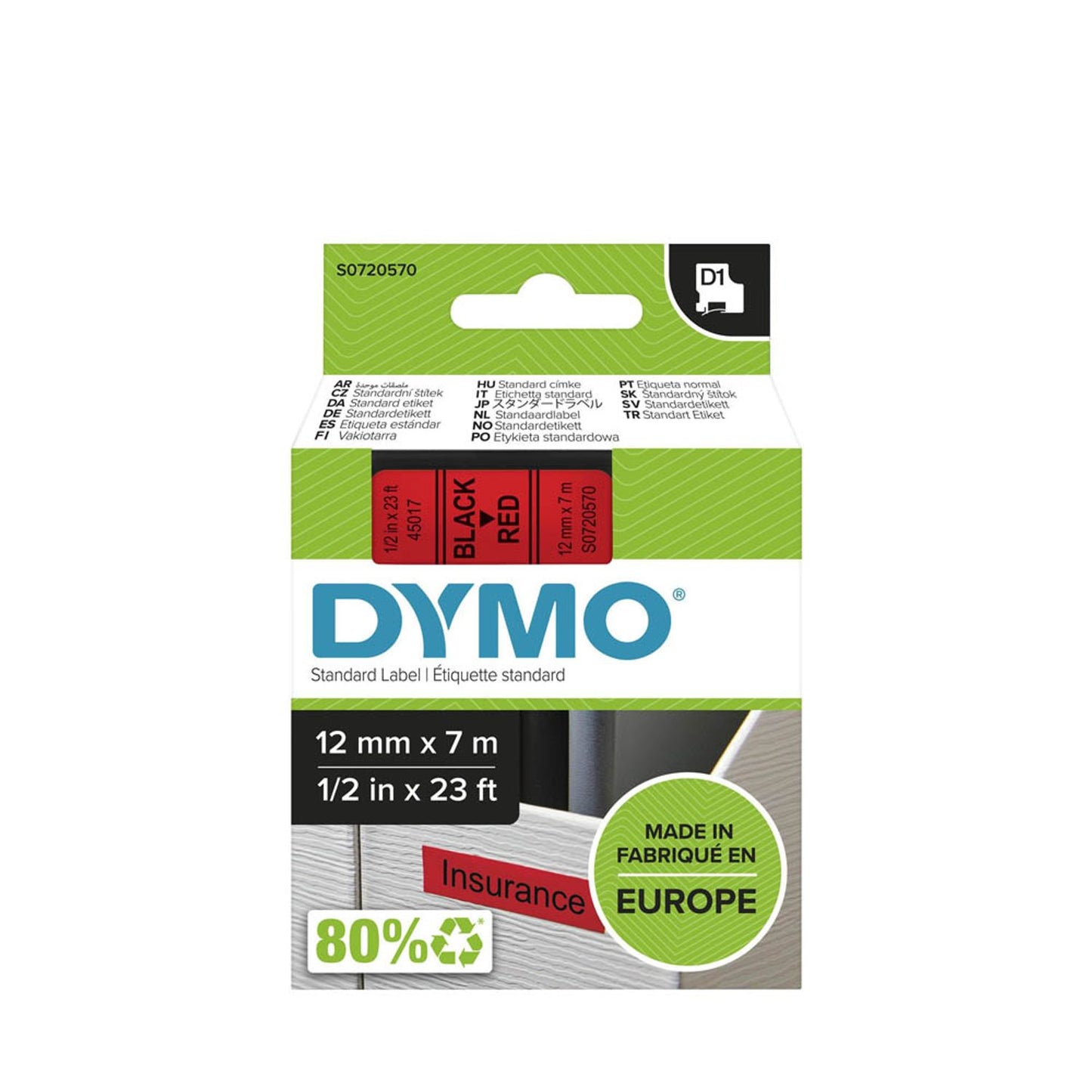 DYMO Schriftband D1 45017 , 12 mm schwarz auf rot | S0720570