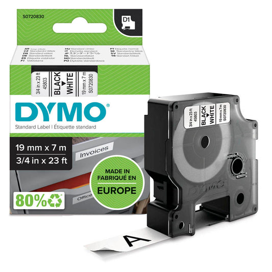 DYMO Schriftband D1 , 19 mm schwarz auf weiß | S0720830