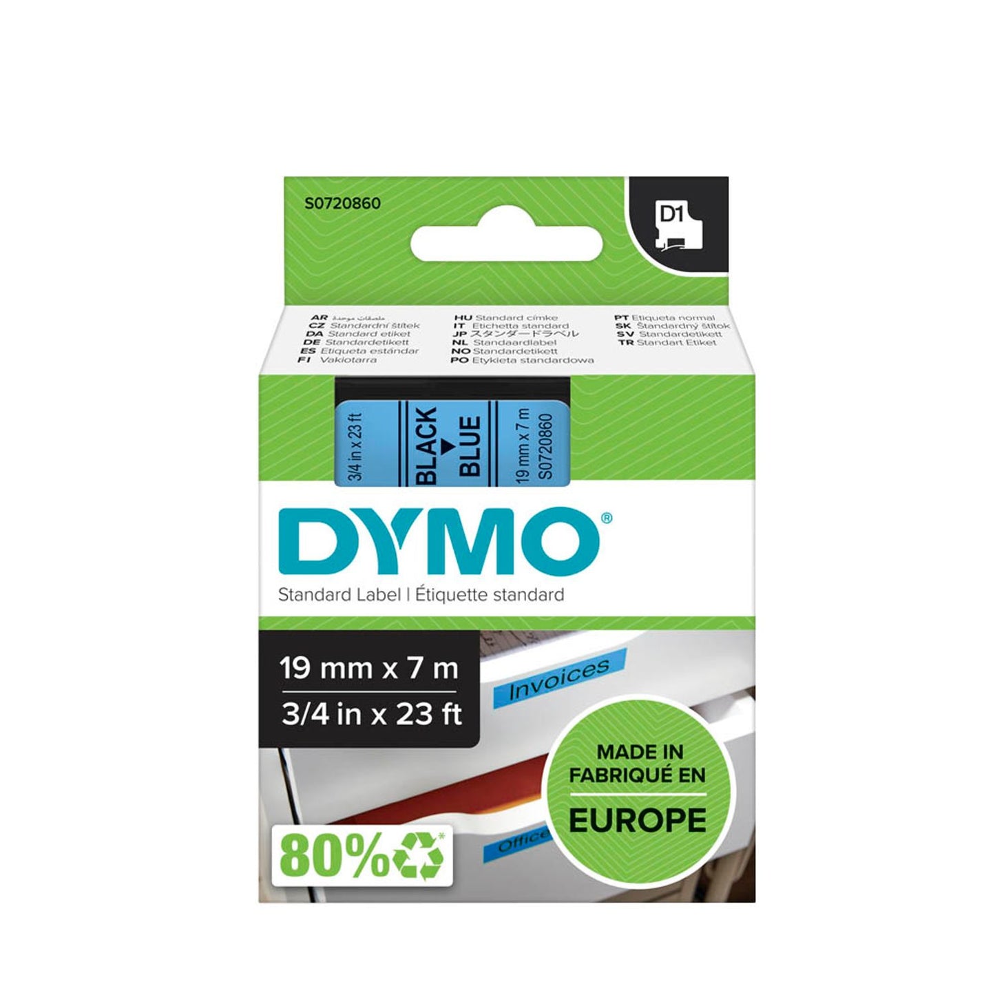 DYMO Schriftband D1 , 19 mm schwarz auf blau | S0720860
