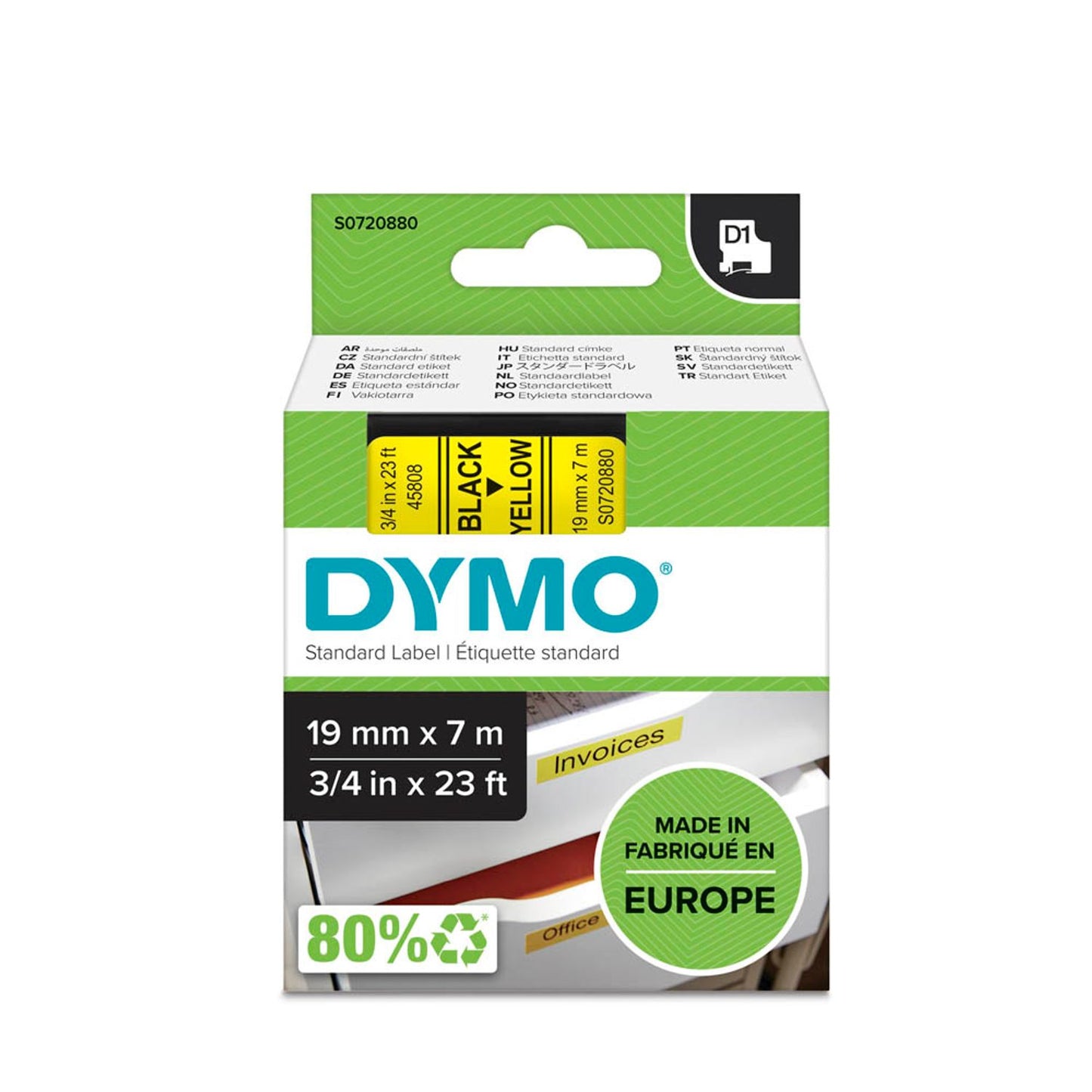 DYMO Schriftband D1 , 19 mm schwarz auf gelb | S0720880