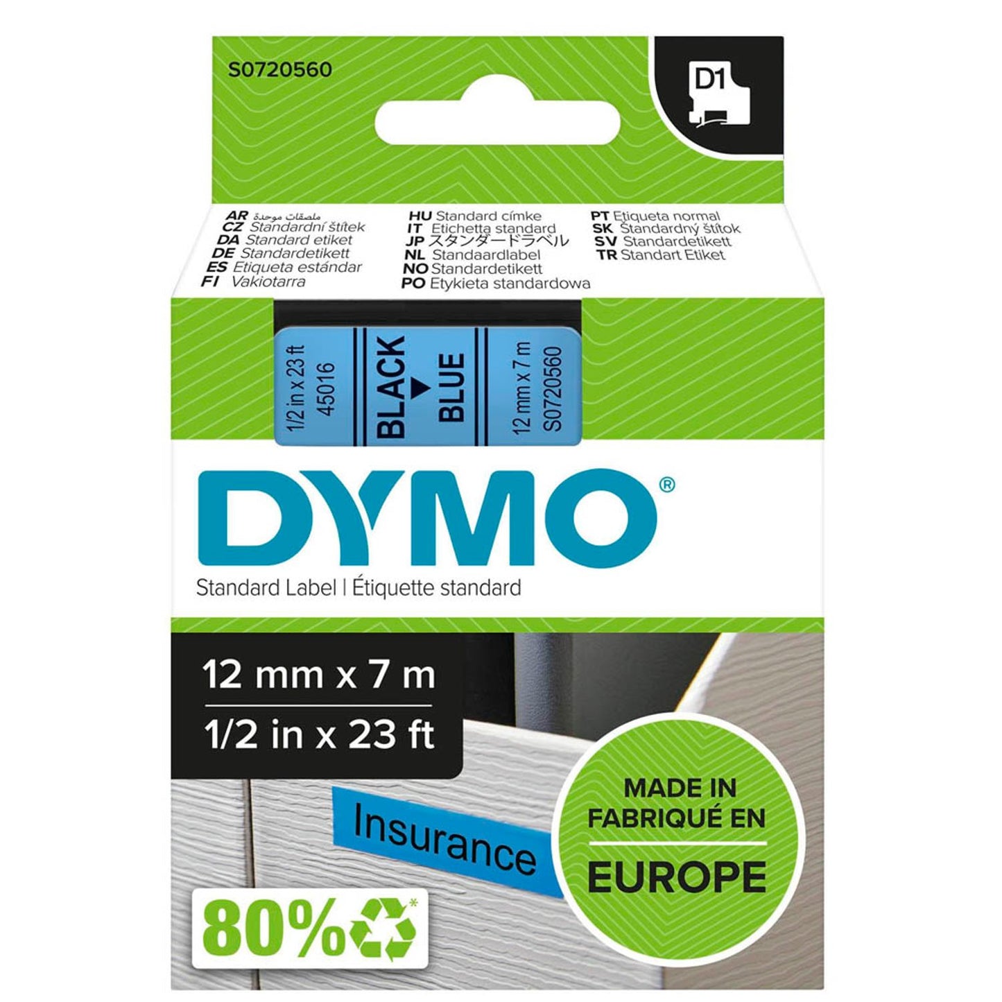 DYMO Schriftband D1 45016 , 12 mm schwarz auf blau | S0720560