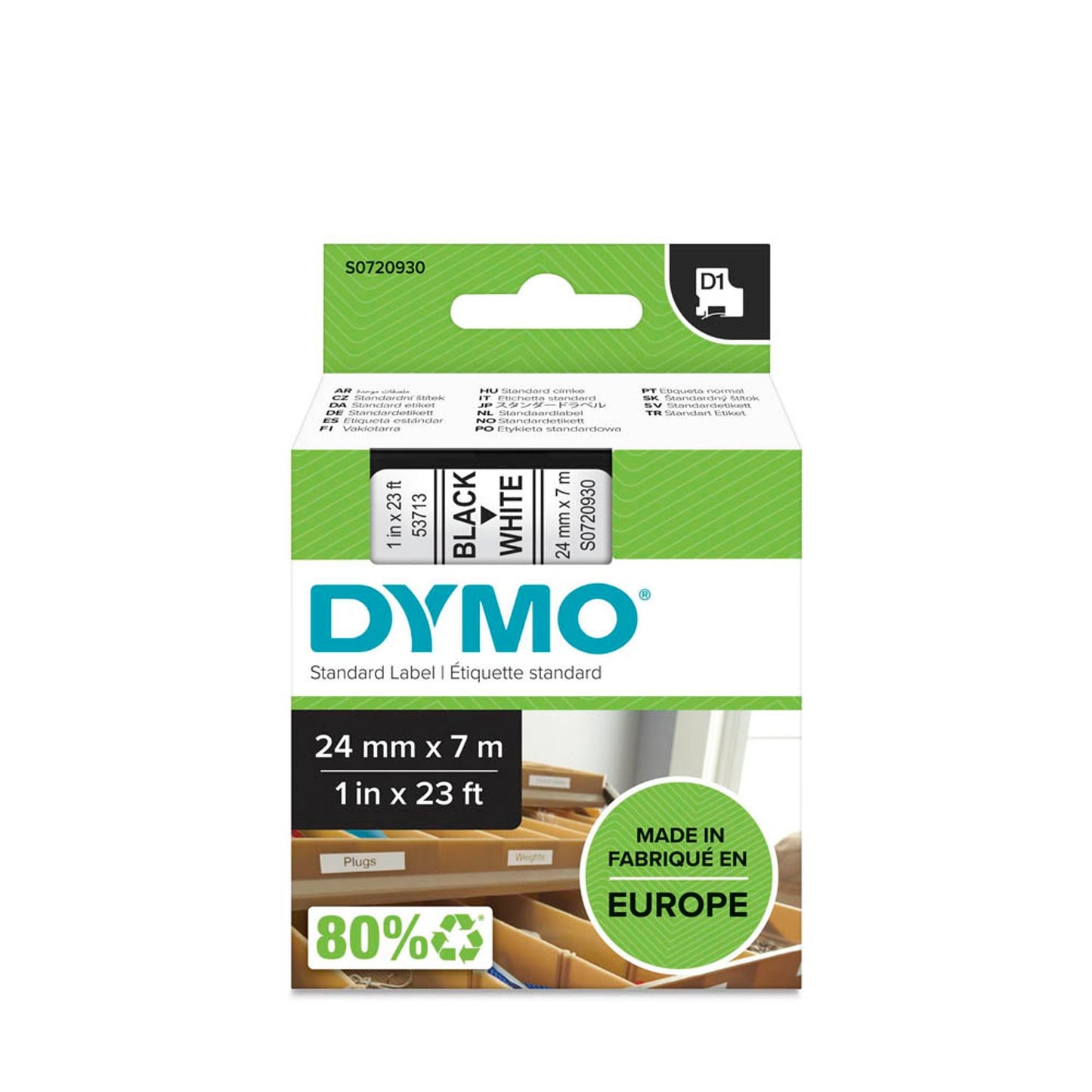 DYMO Schriftband D1 53713 , 24 mm schwarz auf weiß | S0720930