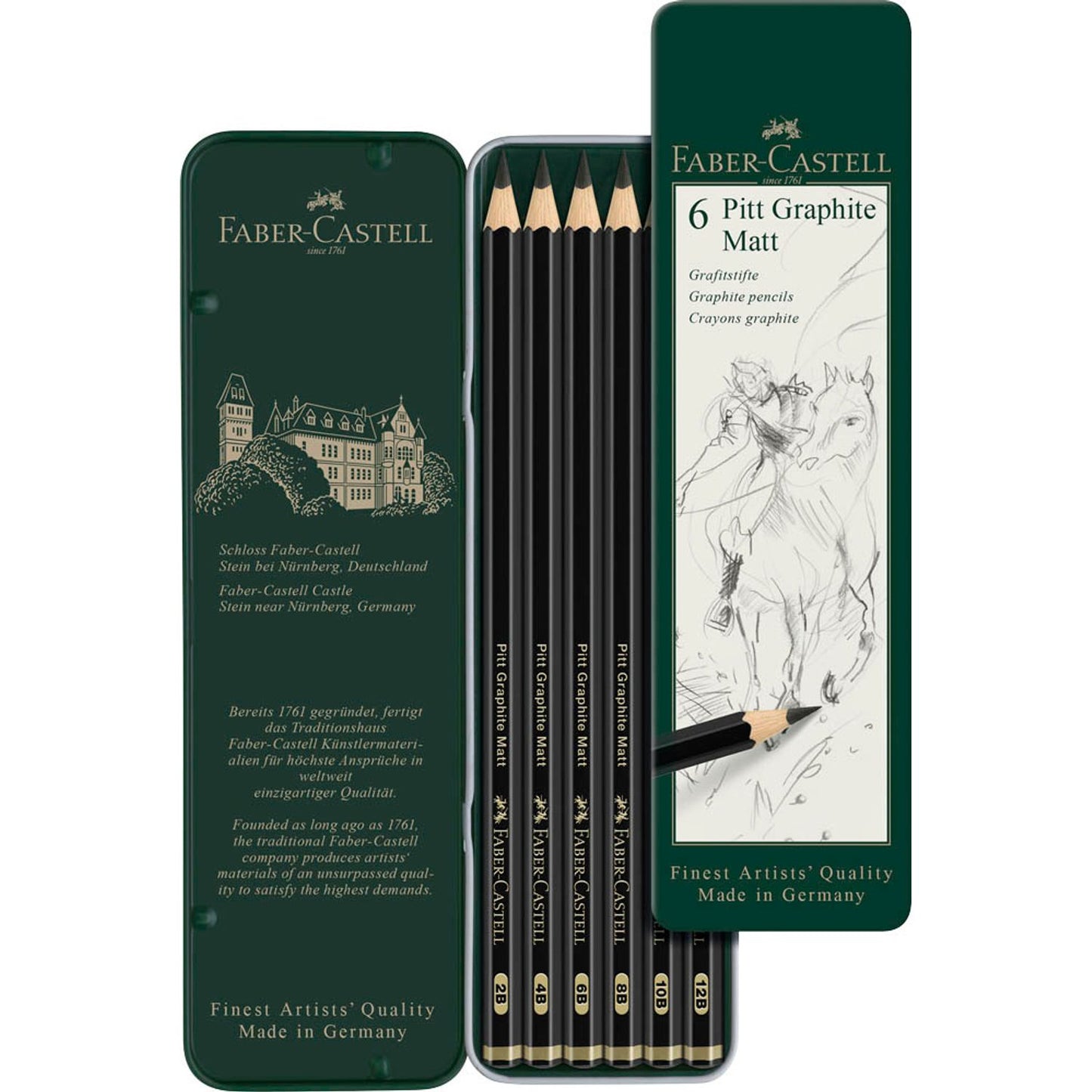 FABER-CASTELL Pitt Graphite Matt Graphitstifte schwarz | 115207 | 1 Pack = 6 St.
