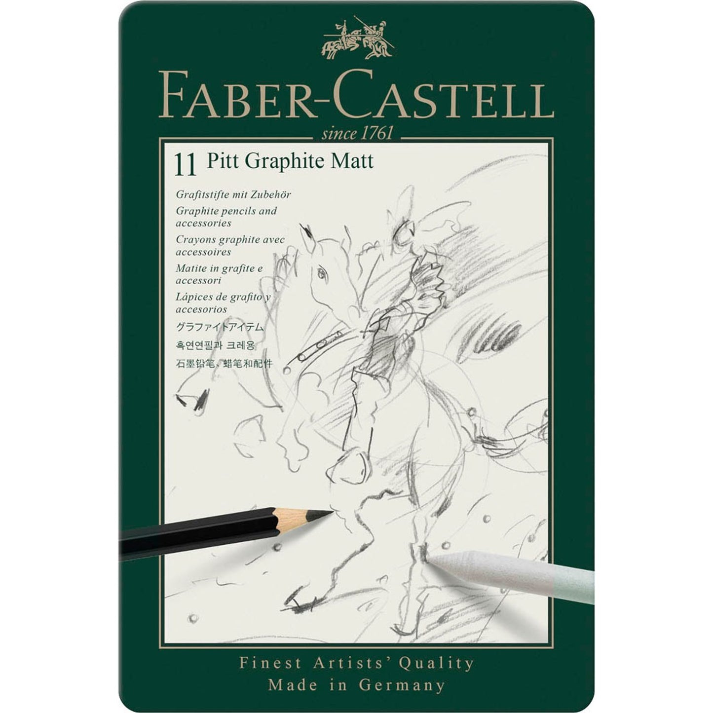 FABER-CASTELL Pitt Graphite Matt Graphitstifte HB, 2B, 4B, 6B, 8B, 10B, 12B, 14B schwarz mit Radierer | 115220