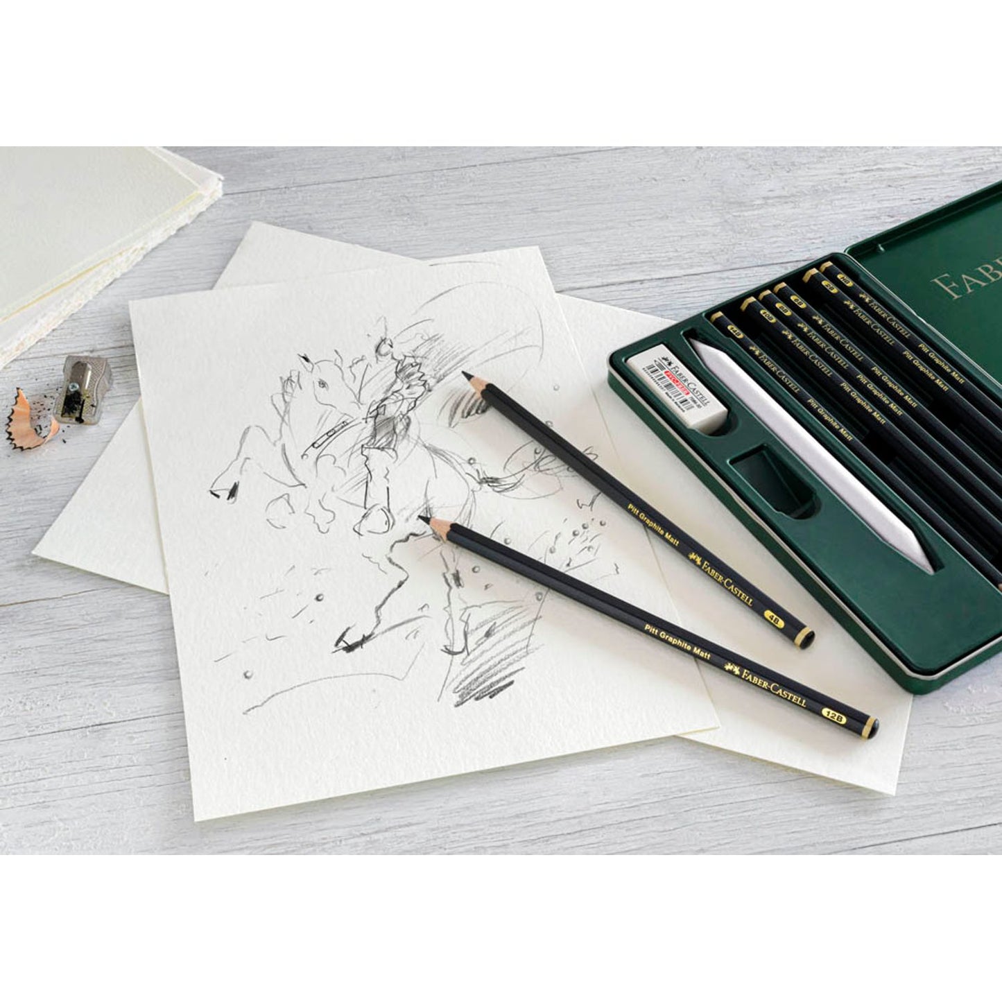FABER-CASTELL Pitt Graphite Matt Graphitstifte HB, 2B, 4B, 6B, 8B, 10B, 12B, 14B schwarz mit Radierer | 115220