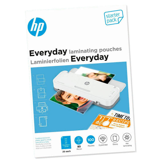 HP Everyday Laminierfolien-Set glänzend für A4, A5, A6, Visitenkartenformat 80 micron | 9158 | 1 Set = 100 St.