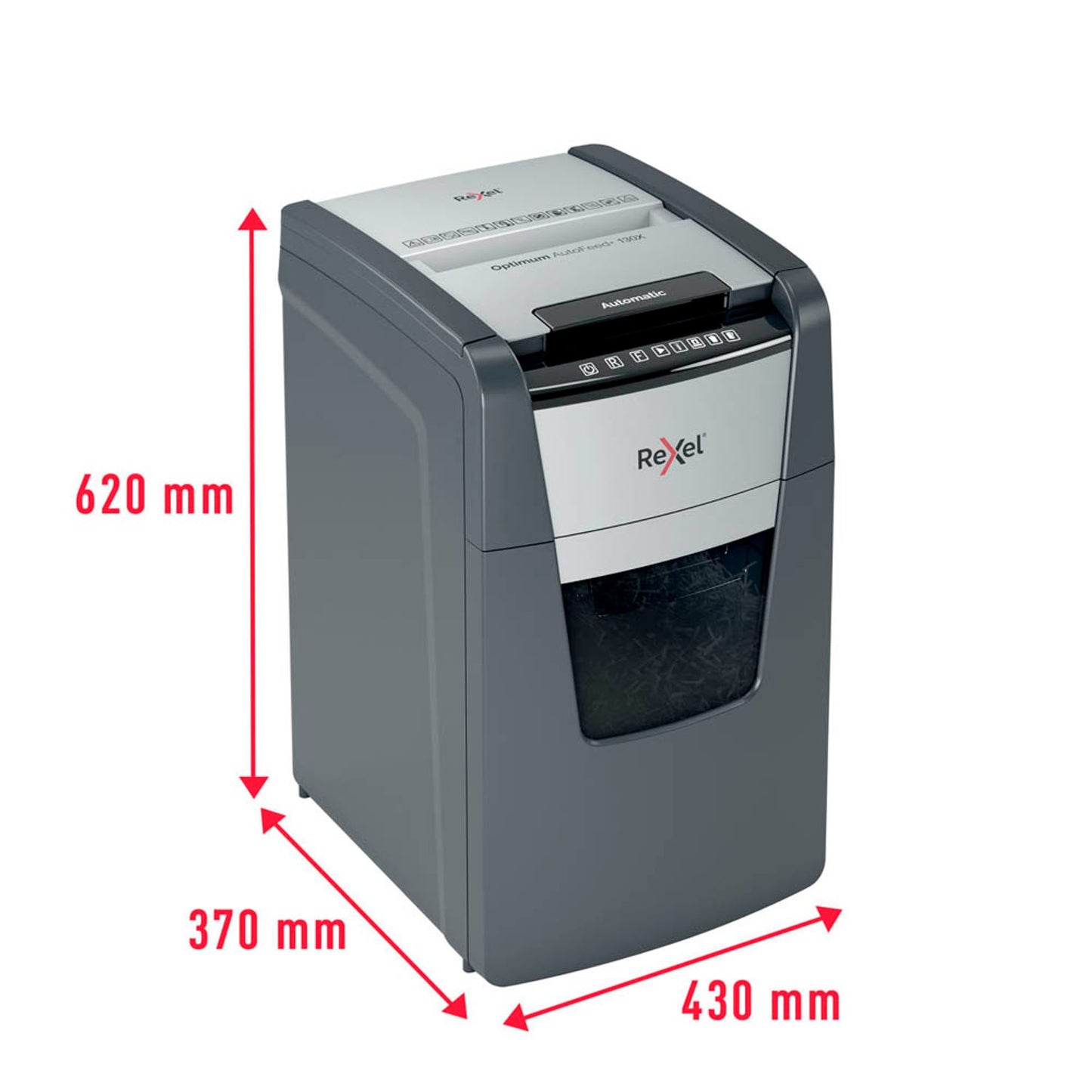 Rexel Optimum AutoFeed+ 130X Aktenvernichter mit Partikelschnitt P-4, 4 x 28 mm, bis , schwarz | 2020130,00 XEU