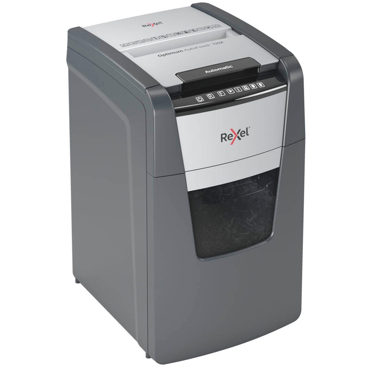 Rexel Optimum AutoFeed+ 130X Aktenvernichter mit Partikelschnitt P-4, 4 x 28 mm, bis , schwarz | 2020130,00 XEU